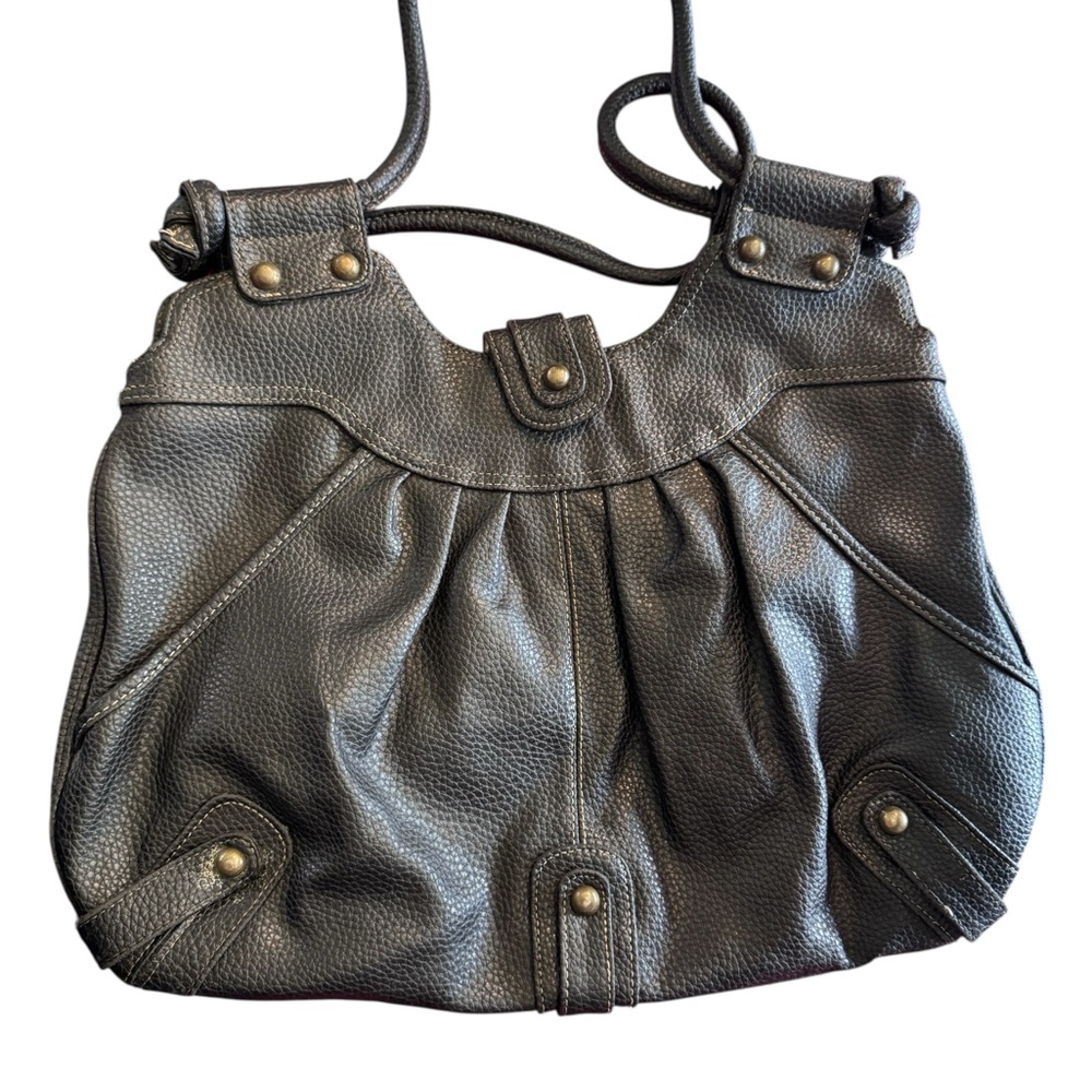 Chic blackish Vegan leather heavyweight durable boho biker, style shoulder bag - Picture 3 of 16